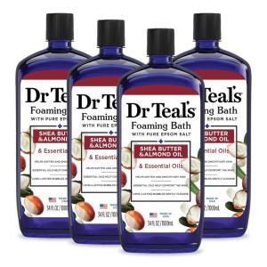 Dr Teal’s Foaming Bath with Pure Epsom Salt, Shea Butter & Almond, 34 fl oz (Pack of 4)(Bathwater Additive)