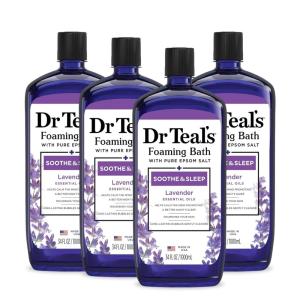 Dr Teal’s Foaming Bath with Pure Epsom Salt, Soothe & Sleep with Lavender, 34 fl oz (Pack of 4)(Foaming Bath)