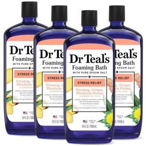 Dr Teal’s Foaming Bath with Pure Epsom Salt, Stress Relief with Ginseng & Ginger, 34 fl oz (Pack of 4)