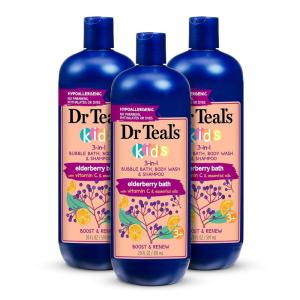 Dr Teal’s Kids 3-in-1 Bubble Bath, Body Wash & Shampoo, Boost & Renew Elderberry with Vitamin C, 20 fl oz. (Pack of 3)(Elderberry)