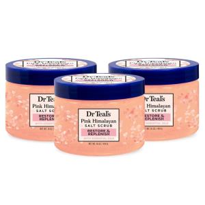 Dr Teal’s Pink Himalayan Salt Body Scrub, Glow & Radiance with Pure Epsom Salt & Citrus Essential Oils 16 oz (Pack of 3)(Pink Himalayan Salt)