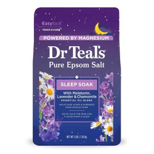 Dr Teal’s Pure Epsom Magnesium Salt Soak, Sleep Blend with Melatonin, Lavender & Essential Oils, 3 lb (Pack of 4)(Sleep Soak)