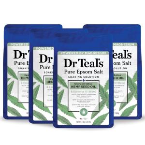Dr Teal’s Pure Epsom Salt, Cannabis Sativa Hemp Seed Oil, 3 lb (Pack of 4)