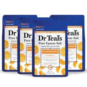Dr Teal’s Pure Epsom Salt Soak, Glow & Radiance with Vitamin C & Citrus Essential Oils, 3 lbs (Pack of 4)(Vitamin C)
