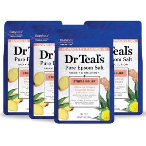 Dr Teal’s Pure Epsom Salt Stress Relief with Ginseng & Ginger Essential Oils, 3 lbs (Pack of 4)(Unscented)