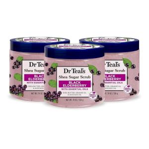 Dr Teal’s Shea Sugar Scrub, Eucalyptus & Spearmint Essential Oils, 19 oz (Pack of 3)(Black Elderberry with Essential Oils)