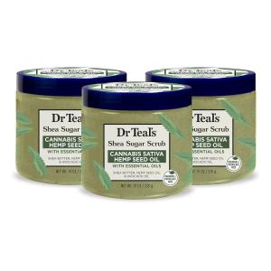 Dr Teal’s Shea Sugar Scrub, Eucalyptus & Spearmint Essential Oils, 19 oz (Pack of 3)(Cannabis Sativa Hemp Seed Oil with Essential Oils)