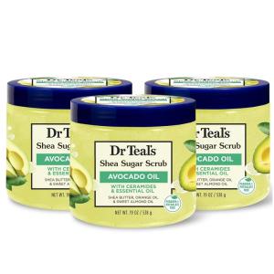 Dr Teal’s Shea Sugar Scrub, Eucalyptus & Spearmint Essential Oils, 19 oz (Pack of 3)(Ceramides & Avocado Essential Oil)
