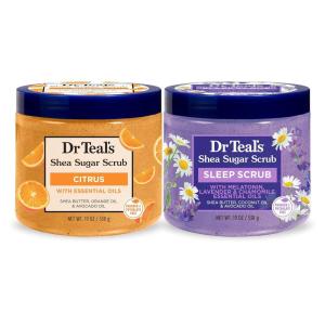 Dr Teal’s Shea Sugar Scrub, Eucalyptus & Spearmint Essential Oils, 19 oz (Pack of 3)(Citrus & Melatonin)