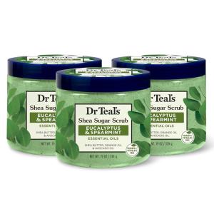 Dr Teal’s Shea Sugar Scrub, Eucalyptus & Spearmint Essential Oils, 19 oz (Pack of 3)(Eucalyptus & Spearmint)