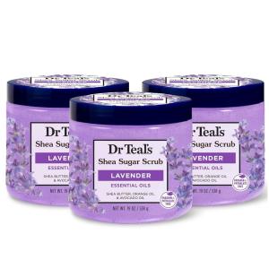 Dr Teal’s Shea Sugar Scrub, Eucalyptus & Spearmint Essential Oils, 19 oz (Pack of 3)(Lavender)