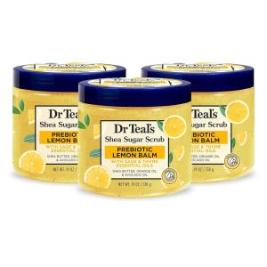 Dr Teal’s Shea Sugar Scrub, Eucalyptus & Spearmint Essential Oils, 19 oz (Pack of 3)(Lemon)