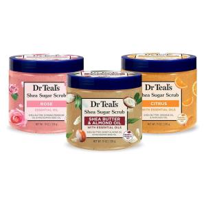 Dr Teal’s Shea Sugar Scrub, Eucalyptus & Spearmint Essential Oils, 19 oz (Pack of 3)(Rose  Shea Butter  Citrus)