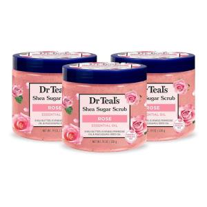 Dr Teal’s Shea Sugar Scrub, Eucalyptus & Spearmint Essential Oils, 19 oz (Pack of 3)(Rose with Essential Oil)