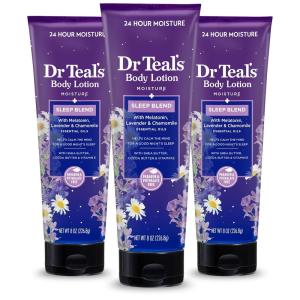 Dr Teal’s Sleep Body Lotion, 24-Hour Moisture, with Melatonin, Lavender & Chamomile Essential Oils, 8 fl oz (Pack of 3)